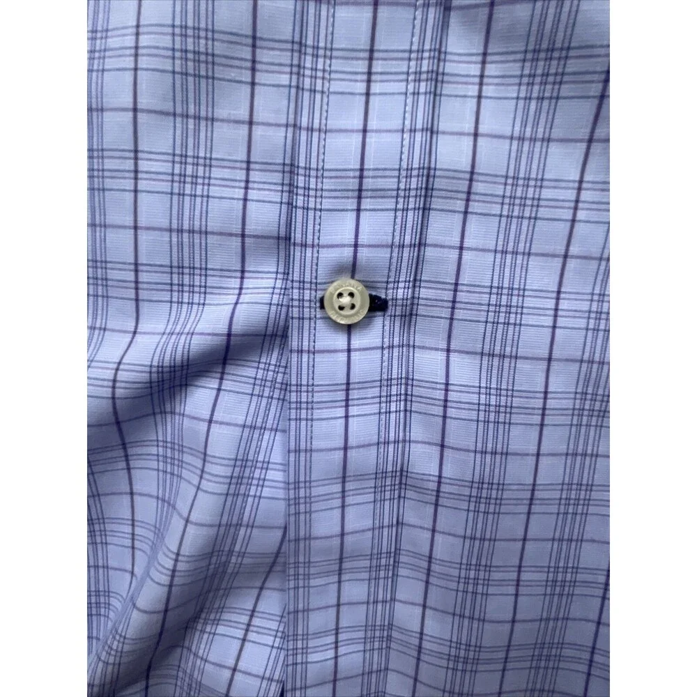 Banana Republic Mens Large Blue Plaid Button Up Shirt Slim Fit Non-Iron Tailored